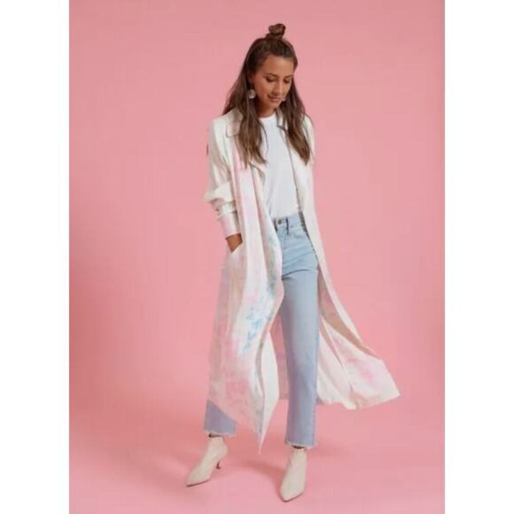 Something Navy S white Arielle Charnas Duster‎ Trench Coat